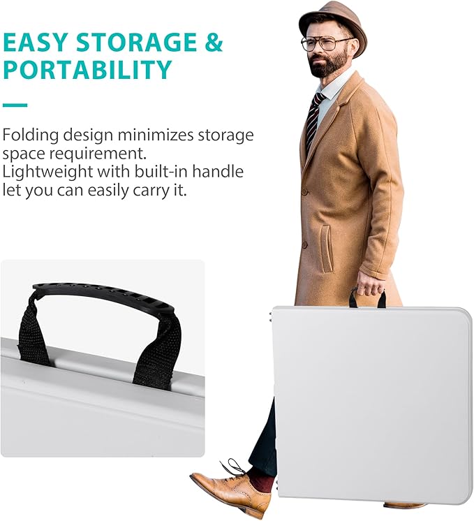 ZenStyle 4 ft Folding Table - 48"x24" White Rectangular Portable Plastic Table for Indoor, Indoor, Outdoor, Camping, Parties & Events | Lightweight Multi-Purpose Utility & Dining Table