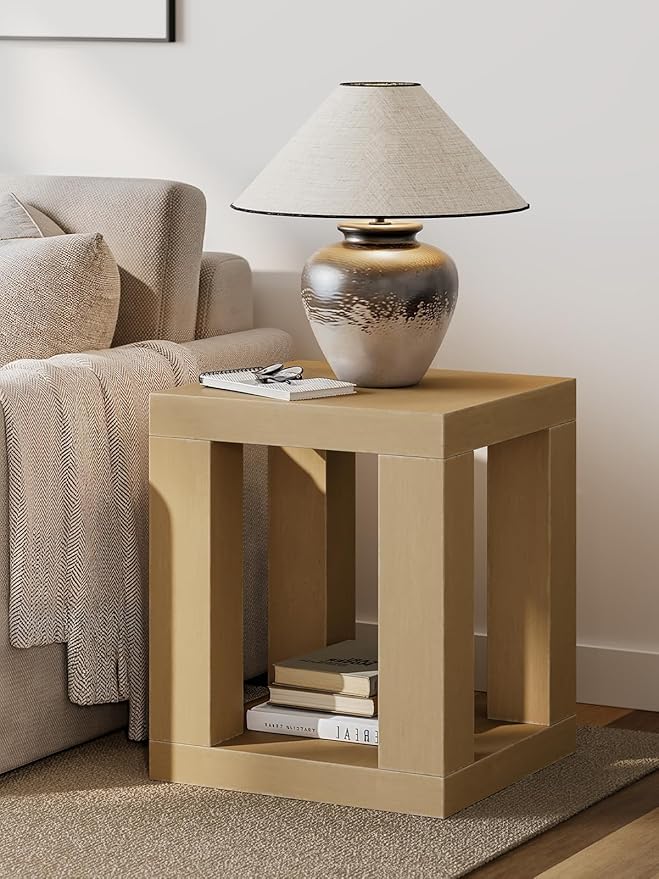 Wood End Table, 2-Tier Bedside Table with Storage Shelves, 24 Inch Modern Side Table for Living Room, Wooden Nightstand for Bedroom or Small Spaces, Easy to Assemble, Natural