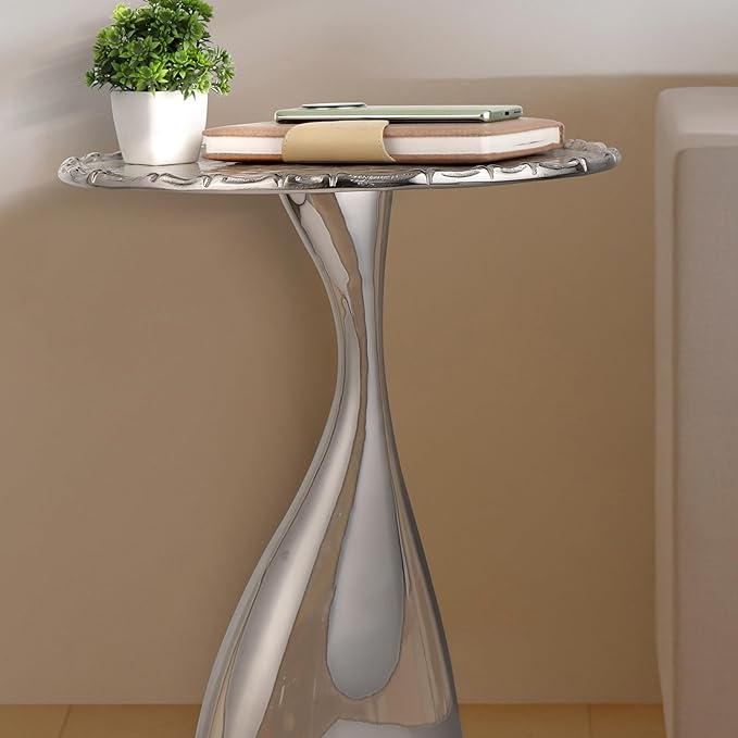 CLEENTABLE Coffee Round Side Table - Pedestal Lightweight Metal End Table - Metal Accent Table for Small Spaces Living Room,Bedroom,Balcony - Easy Assembly, Modern Minimalist Design 18" (Silver)