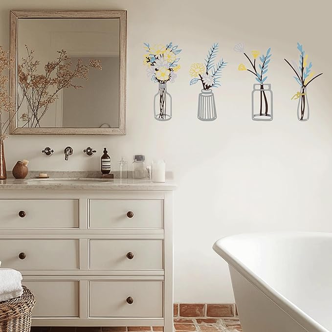 zituzitp 4 Pieces Metal Flower Wall Decor, Wall Art for Bathroom Living Room Kitchen Bedroom Dining Room Rustic Farmhouse Boho Wall Decor Houseworming Gift