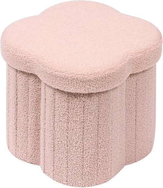12.6" Small Ottoman with Storage, Flowers Shaped Foldable Foot Rest for Dorm Room, Living Room - Compact Organizer for Small Spaces-Pink