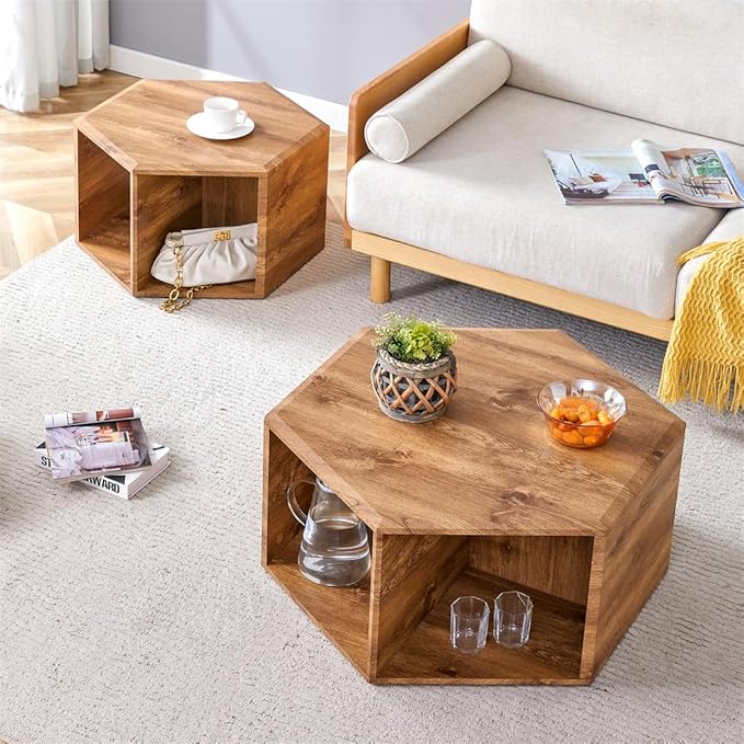 Coffee Table Set for 2, Modern Living Room Table Set, Wood Center Table Set, No Assembly Required - Ready to Use