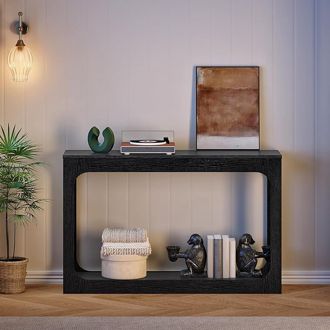 47.2" Long Console Table, Entryway Table, Hallway Table, 2-Tier Behind Couch Table, Corridor Decor Stand, Narrow Rectangular with Storage for Living Room, Entry, Hallway, Black MXG03BB