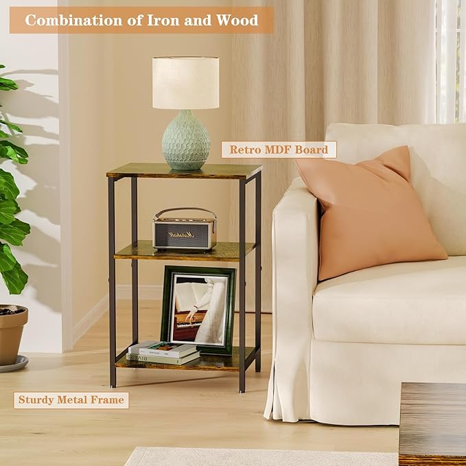 X-cosrack Side Table, Small End Table Record Player Stand with Storage, Vinyl Record Storage Night Stand for Living Room, Bedroom,Office(Patent Pending)(Rustic Brown and Classic Black)