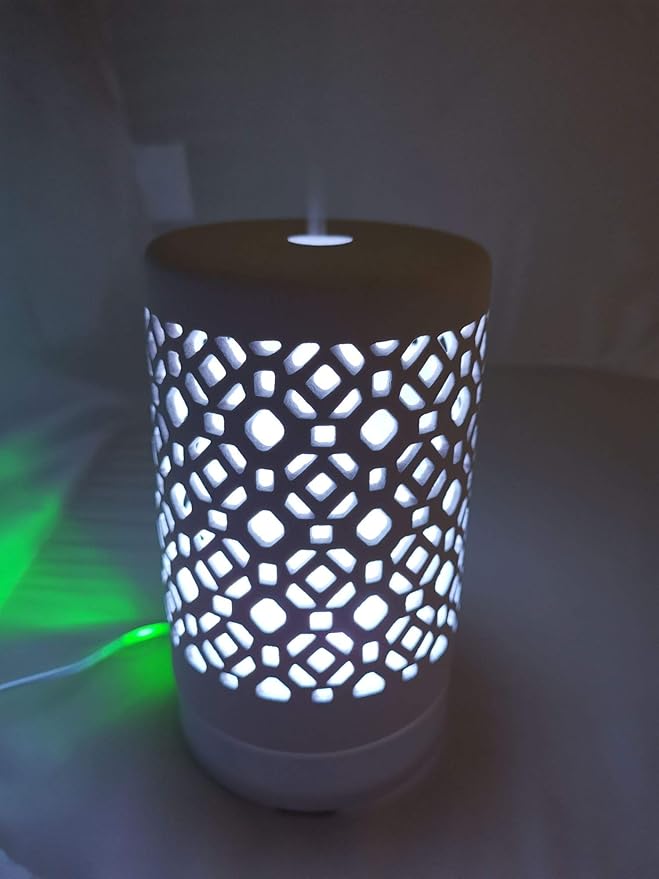 EcoGecko Ceramic Essential Oil Aroma Air Freshener Diffuser, Ultrasonic Diffusing Cool Mist Humidifier with Timers for Office Home Bedroom Baby Room Study Yoga Spa, with Timer and 7 Color Light
