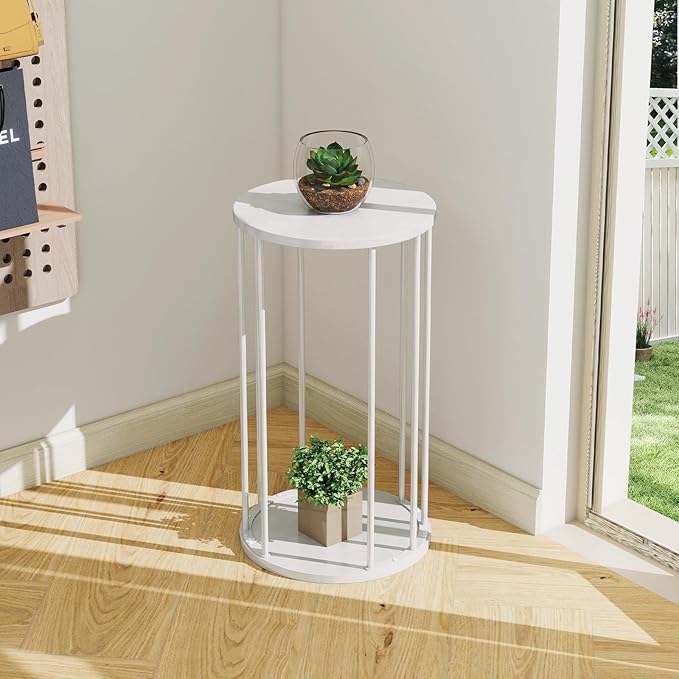 Plant Stand Indoor,small plant stool,Flower Pot Corner stand holder,Mid Century Heavy Duty Metal Tall Home Decor,Modern Round End Table,Small Rustic Display Stand for Living Room,Bedroom(White,21In)