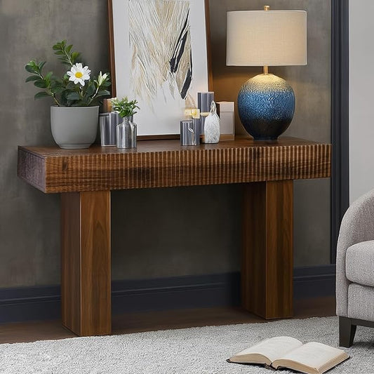 ZYBT 56-Inch Long Console Table, Wooden Narrow Rectangular Sofa Table Behind The Couch, Farmhouse Entryway Table for Entrance, Hallway,Living Room,Bedroom, Home Office,Brown
