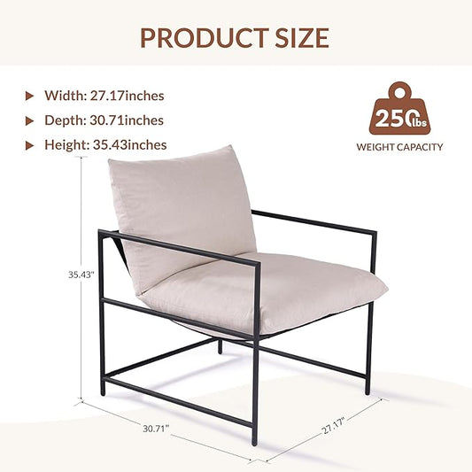 Sling Accent Chair Set of 2 with Metal Frame, Modern Armchair with Memory Foam Cushion, Comfy Lounge Chair for Living Room Bedroom Balcony, Beige