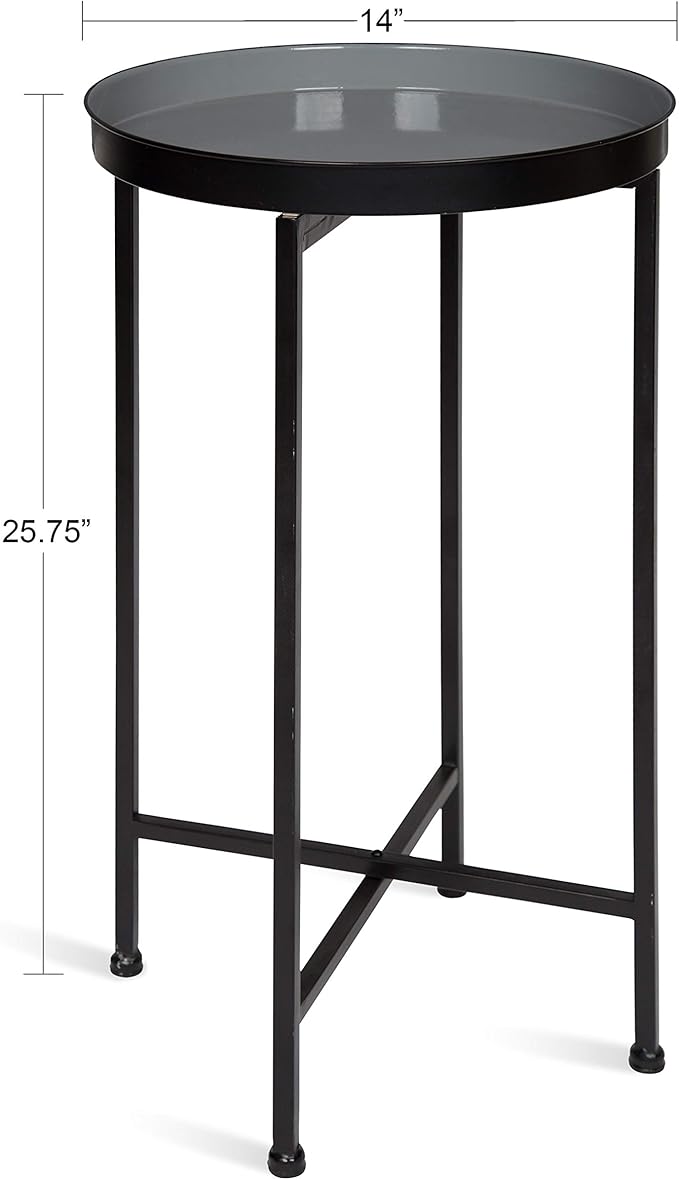 Kate and Laurel Celia Round Foldable Tray Accent Table, 14" x 14" x 25.75", Gray and Black, Modern Minimalist Design and Magnetic Tabletop