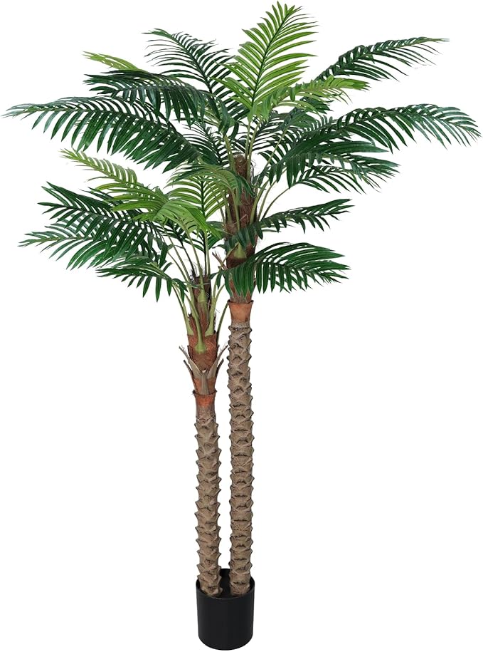 7FT UV-Resistant Faux Palm Tree–84in Realistic Artificial Palm Tree Indoor Outdoor, Tropical Fake Plant for Home Office Patio Poolside Yard Christmas Hotel Gift