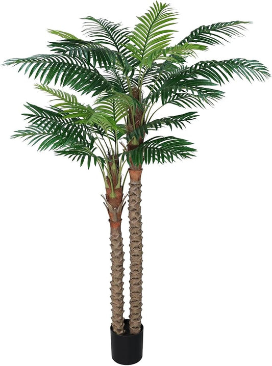 7FT UV-Resistant Faux Palm Tree–84in Realistic Artificial Palm Tree Indoor Outdoor, Tropical Fake Plant for Home Office Patio Poolside Yard Christmas Hotel Gift