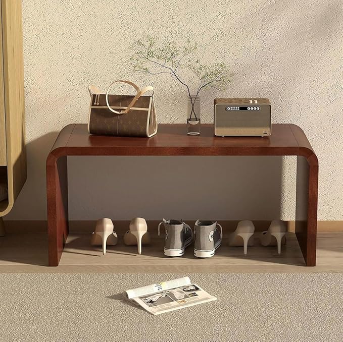 CHSSIH C Shaped End Table for Couch - Wooden Sofa Side Table, Slide Under Couch Table for Living Room, Bedroom, Laptop, Coffee, Small Space Narrow Furniture, Walnut