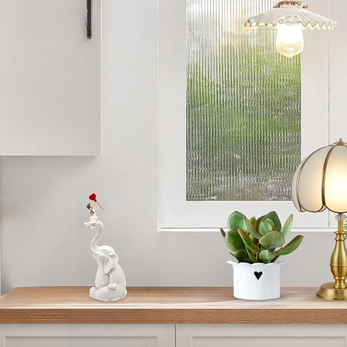 Elephant Statue Home Decor - Handmade Resin Sculpture Girl with Love Balloon Sitting on Elephant Figurines, Gifts for Women Girl Birthday