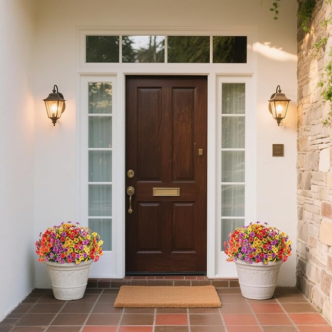 12 Bundles Artificial Flowers for Outdoor Indoor Summer Spring Flowers Home Decoration,Fake Silk Colorful Flower for Outside,Faux Daisy Plastic Flowers Plant,UV Resistant for Garden Porch Patio Decor