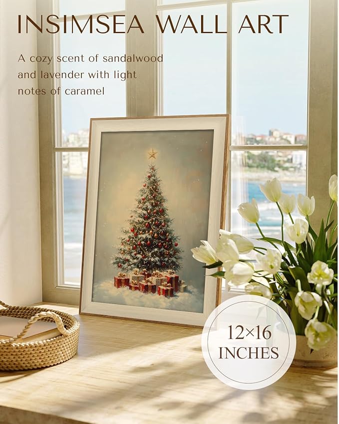 InSimSea Christmas Decor Framed Wall Art, Christmas tree and gifts Canvas Painting, Warm Holiday decor Unique Christmas Gifts For Table Wall Farmhouse Mantel Home Office 16L x 12W