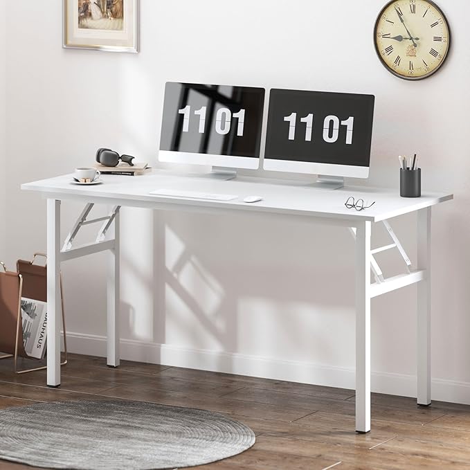 Need Folding Desk, 54 inch Large Computer Desk for Home Office, No Install Needed Study Student Writing Table Desk Workstation, White