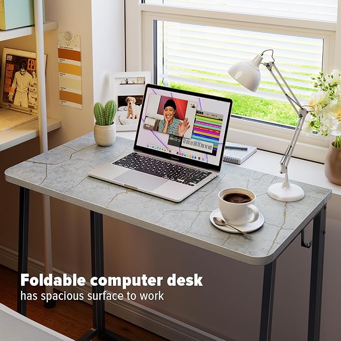 WOHOMO Small Foldable Computer Desk Writing Study Desk Easy Assembly Space-Saving Foldable Laptop Table Writing Workstation for Home Office,Grey