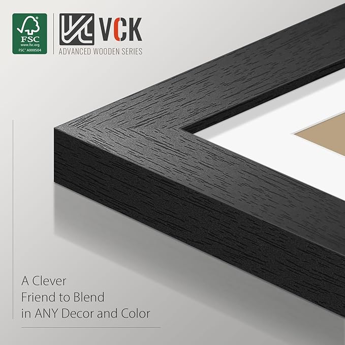 VCK 12x16 Inch Picture Frames, Set of 5 Wooden Picture Frames, Wall Display Decoration for Photos, Paintings, Landscapes, Posters, Drawings, Artwork (Black)