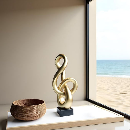 16" Modern Abstract Ribbon Decorative Sculpture, Knot Sculptures,Home Decor,Coffee Table Statues,Dining Living Room Desk Decor,Golden