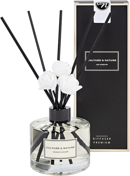 CULTURE & NATURE Reed Diffuser Set 6.7oz (200ml) Orange Blossom Scented Diffuser with Sticks Home Fragrance Reed Diffuser for Bathroom Shelf Decor