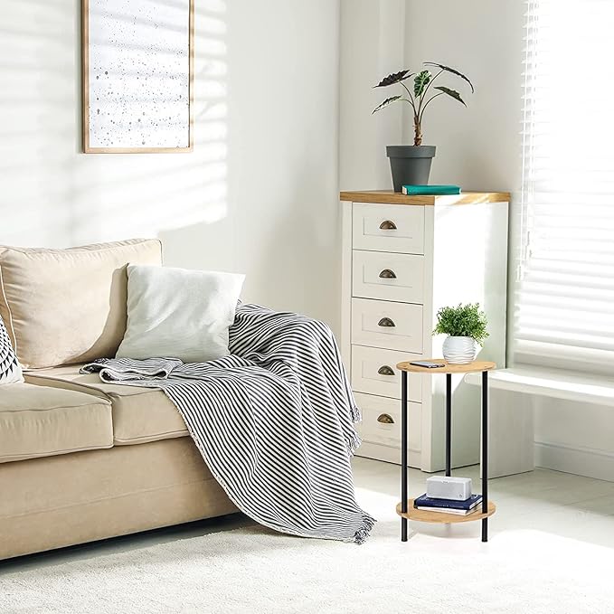 Small Round Table Set of 2, End Tables Living Room, Side Tables for Small Spaces, 2 Tiers Rustic Accent Tables, Night Stands for Bedrooms, Coffee Tables With Storage Shelf