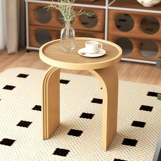 Round Side Table, Farmhouse Wood End Table with Sturdy Base, Small Drink Table for Living Room, Bedroom and Small Spaces