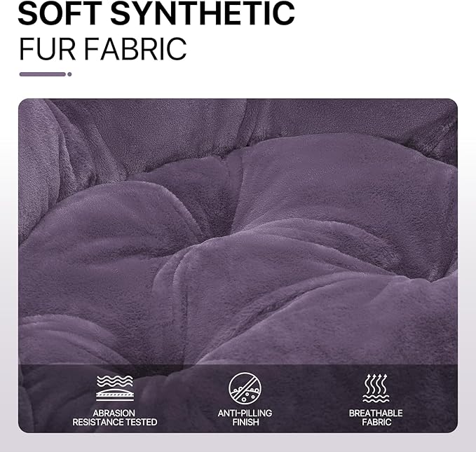 Athena Collection Comfy Saucer Chair Folding Cozy Chair for Bed Room Living Room Accent Chair Faux Fur Reading Chair Foldable Metal Frame Lazy Chair Moon Chair for Adult Set of 2, Purple