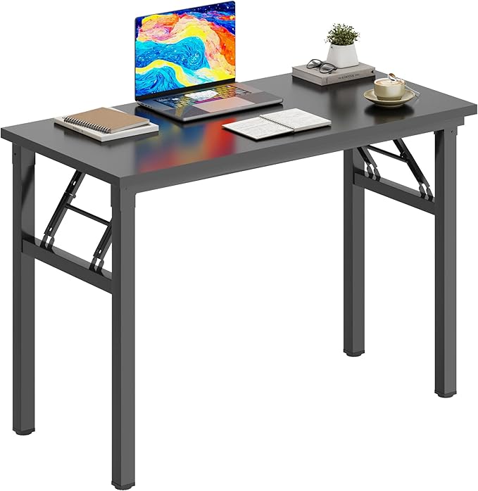 DlandHome Folding Desk Small Desk 31.5 inches Computer Desk for Home Office Folding Table Writing Table for Small Spaces No Assembly Required Black & Black Frame