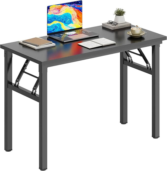 DlandHome Folding Desk Small Desk 31.5 inches Computer Desk for Home Office Folding Table Writing Table for Small Spaces No Assembly Required Black & Black Frame