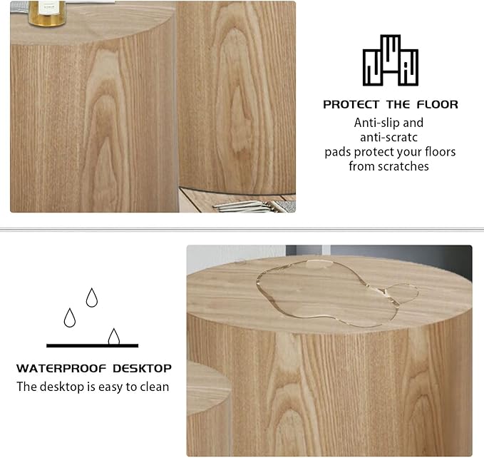 kevinplus Wood Side Table Round Small Coffee Tables Nesting End Table Set of 2 for Living Room Bedroom Office, No Assembling (Oak/Walnut - Round)