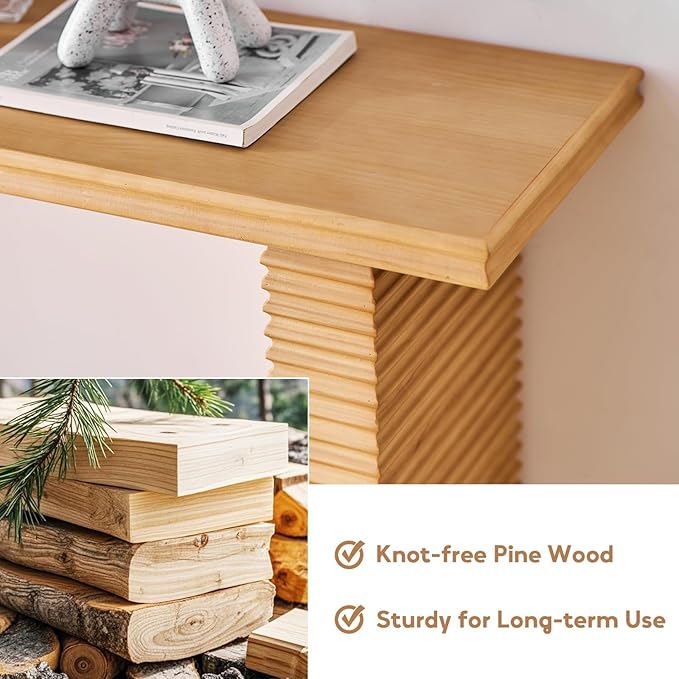 Wnutress Wood Console Table, 55.3" Long Sofa Table, Farmhouse Fluted Entryway Table for Living Room, Hallway, Entrance Foyer, Easy Assembly, Natural