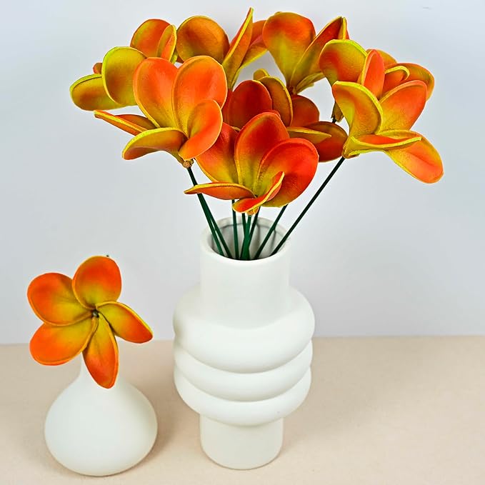 Birthday Gifts for Women Men 10pcs Unique Red Green Flowers PU Real Touch Flowers Hawaiian Plumeria Frangipani Artificial Flowers for DIY Birthday Gifts Wedding Gifts Home Decor Table Centerpiece