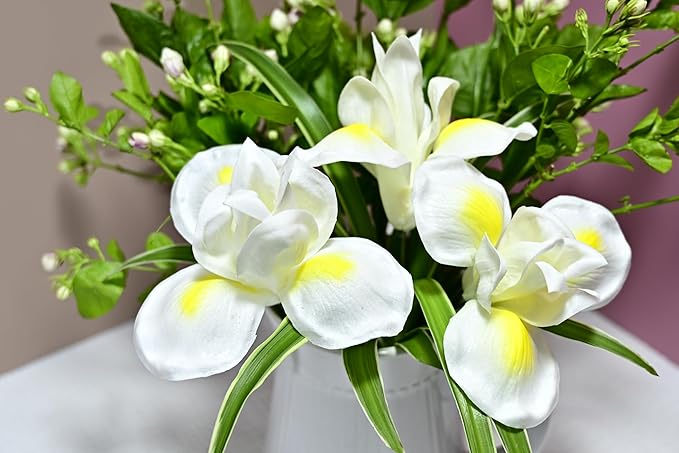 8pcs Luxury PU Yellow White Fall Flowers Real Touch Wedding Bouquets Artificial Flowers for Decoration DIY Floral Gifts Home Office Table Decor Farmhouse Table Centerpiece Decorations