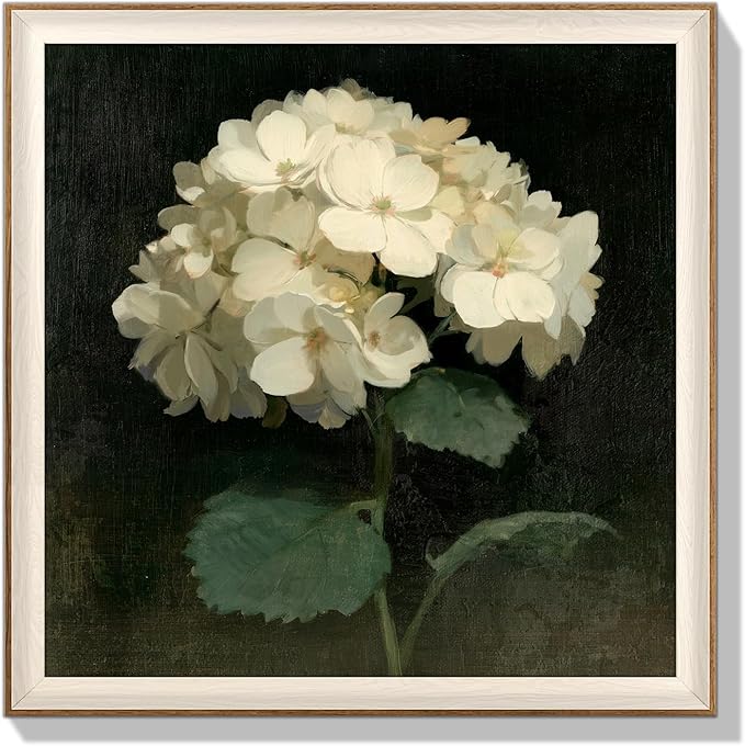 YUEYARIT Framed wall art, vintage wall decor, modern farmhouse style Retro hydrangea flowers decor, canvas printed pictures, suitable for gifts, cottagecore bedroom, bathroom, living room, and office artwork.