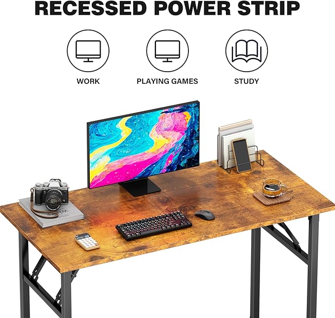 DlandHome Computer Desk Folding Table 39.4 inches Writing Desk for Small Space Folding Desk Laptop Desk No Assembly Required Retro&Black
