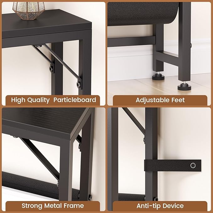 31.5'' Small Console Table with Charging Station and Storage, Entryway Table Narrow with Power Outlets and USB Ports, Skinny Sofa Table, for Living Room, Foyer, Entryway, Hallway, Black