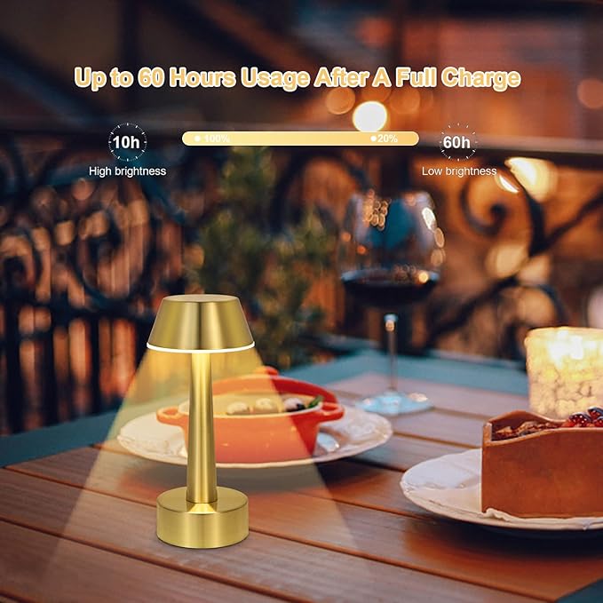 UMEXUS Cordless Small Table Lamp for Bar Restaurant, Rechargeable Battery Operated Touch Lamps, Gold 3-Way Dimmable Metal Portable Bedside Mini Night Light for Outdoor, Home Decor
