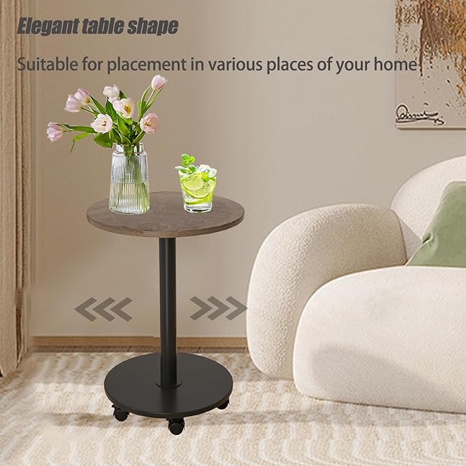 Pedestal with Wheels TV Tray Table, Rotating Couch Tables That Slide Under, Small Side Table for Living Room and Bedroom Sofas, Beds, Mini Coffee Tables, (H) 22.4 *(W) 11.8 (Assembly Required)