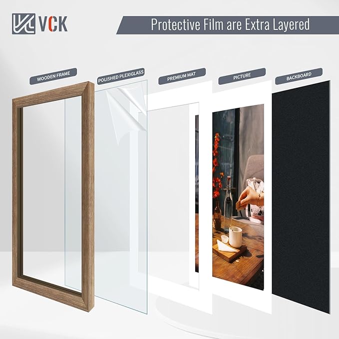 VCK 18x24 Poster Frame 2 Pack - Walnut, High-End Wood Picture Frames with Polished Plexiglass, Display 16x20 Photo with Mat or 18x24 without Mat, Art Gallery-Quality, Wall Hanging, Walnut