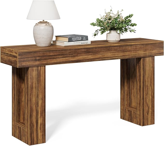 LITTLE TREE 63-Inch Long Console Tables for Entryway, Large Sofa Table Behind Couch, Wooden Entry Foyer Hallway Table, Industrial Console Sofa Tables for Living Room, Rustic Brown