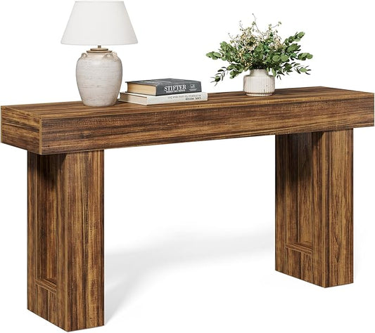 LITTLE TREE 63-Inch Long Console Tables for Entryway, Large Sofa Table Behind Couch, Wooden Entry Foyer Hallway Table, Industrial Console Sofa Tables for Living Room, Rustic Brown