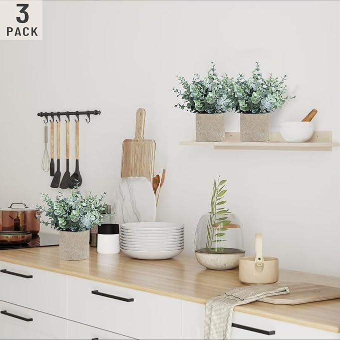 3 Pack Eucalyptus Fake Plants in Pot Artificial Plants Indoor Green Decor Small Faux Plants for Shelf Desk Home Bathroom Farmhouse Room Coffee Table Decor Greenery