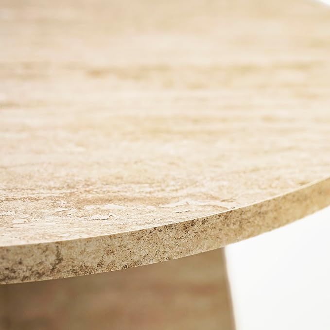 Travertine Efect Coffee Table Modern Side Table for Living Room Accent Table for Sofa or Bedroom (22.8x22.8x16.5 inches)
