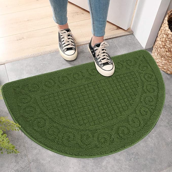 VANZAVANZU Kitchen Rugs, 2 Pack 31"x19" Kitchen Mats, Half Moon Round Kitchen Rugs Carpet, Designed in Latex Anti Skid Absorbent and Machine Washable for Kitchen Doorway Bathroom Floors (Dark Green)