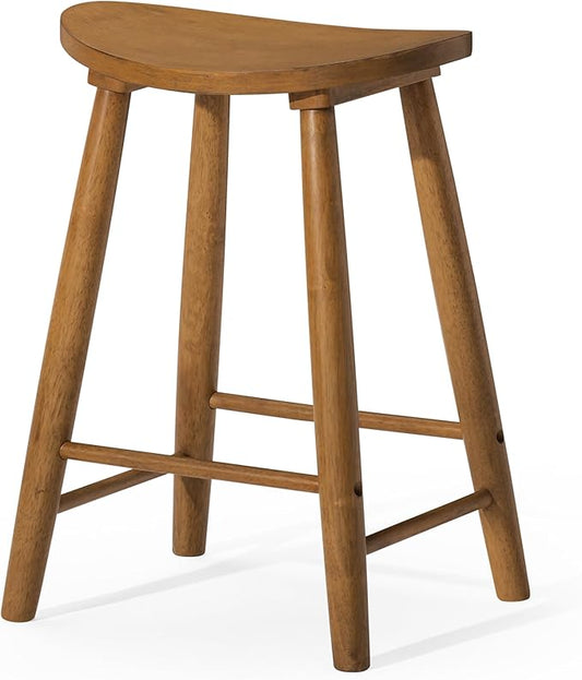 Maven Lane Luna Counter Stool – 26 Inches – Round Stool with Footrest – Light Brown Solid Wood – Space-Saving Design for Kitchen Counters & Islands, Ideal for Apartments, Dorms & Compact Living
