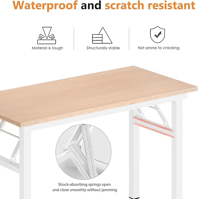 DlandHome Computer Desk Folding Table 39.4 inches Writing Desk for Small Space Study Table Laptop Desk No Assembly Required Pink Oak &White Frame