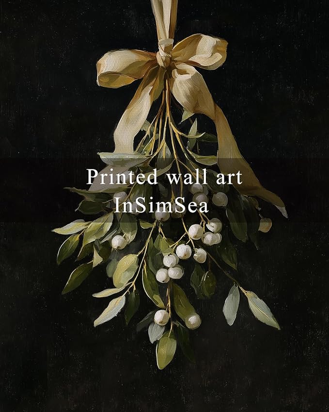 InSimSea Christmas Decor Framed Wall Art, A bouquet of mistletoe Canvas Painting, elegant Holiday decor Unique Christmas Gifts For Table Wall Farmhouse Mantel Home Office 16L x 12W