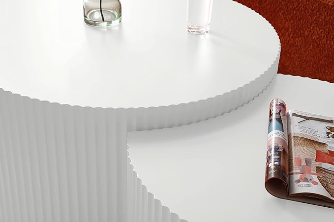 Nesting Coffee Table Set of 2, Modern Round Wooden Circle Accent Coffee Tables for Small Spaces Living Room Bedroom Balcony Office Drum Side Table