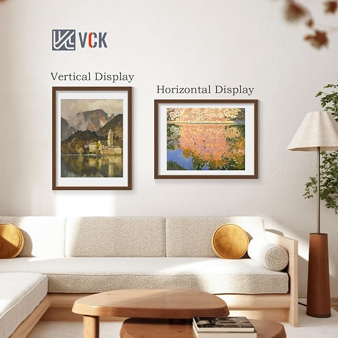 VCK 18x24 Poster Frame 2 Pack - Brown, High-End Wood Picture Frames with Polished Plexiglass, Display 16x20 Photo with Mat or 18x24 without Mat, Art Gallery-Quality, Wall Hanging, Brown