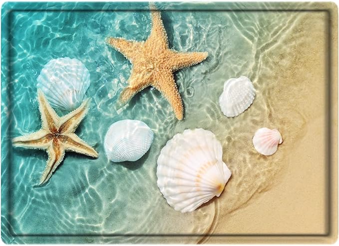 Bath Rugs Sponge Foam Absorbent Soft for Bathroom and Kitchen (30 x17 inches), Flannel Mat Non Slip Bright 3D Print for Bedside and Living Room(Scallop Starfish)